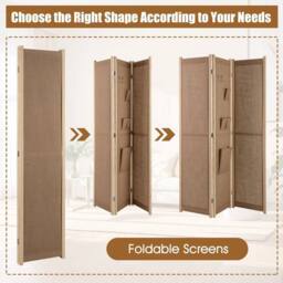 Havendro Folding Privacy Screen 3-Panel Linen Room Divider Hooks-Natural in Natural - thumbnail 5