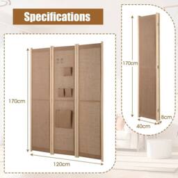 Havendro Folding Privacy Screen 3-Panel Linen Room Divider Hooks-Natural in Natural - thumbnail 2