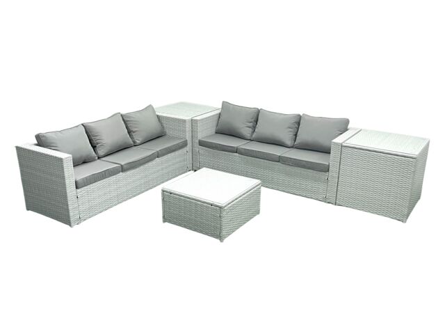 Fimous Rattan Garden Outdoor Furniture Set 6 Seater Rattan Garden Sofa Set with 2 Side Tables Light Grey Mixed - image 1