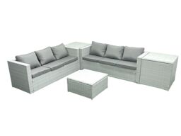 Fimous Rattan Garden Outdoor Furniture Set 6 Seater Rattan Garden Sofa Set with 2 Side Tables Light Grey Mixed - thumbnail 2