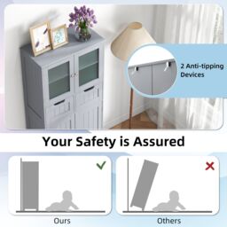 Gymax Tall Bathroom Cabinet Double Door Storage Organizer With 2 Drawers in Grey - thumbnail 7