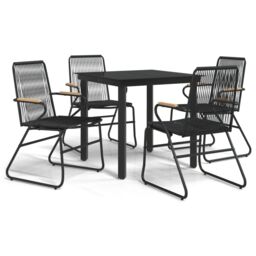 Berkfield Home 5 Piece Garden Dining Set Black PVC Rattan - thumbnail 2