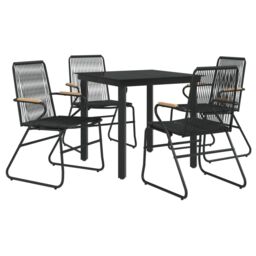 Berkfield Home 5 Piece Garden Dining Set Black PVC Rattan - thumbnail 3