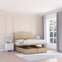 Sloomy Texas Coniston Fabric Ottoman Bed End Opening With Sprung Memory Mattress & 26 Inch strut Headboard in Cream - Size: King - thumbnail 1
