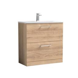 Balterley Bathroom 2 Soft Close Drawer Floor Vanity & Basin, Bleached Oak, 800mm in Brown - thumbnail 1