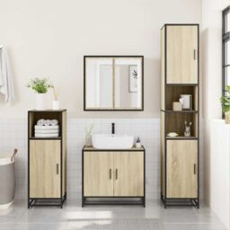 Berkfield Home Bathroom Mirror Cabinet Sonoma Oak 65x20x60 cm Engineered Wood in Brown - Size: 65 x 20 x 60 cm - thumbnail 3