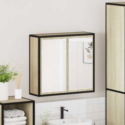 Berkfield Home Bathroom Mirror Cabinet Sonoma Oak 65x20x60 cm Engineered Wood in Brown - Size: 65 x 20 x 60 cm - thumbnail 4