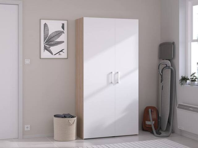 Vente-unique Utility Room Storage - Light Natural & White - W92 X H184 Cm in Light Oak - image 1