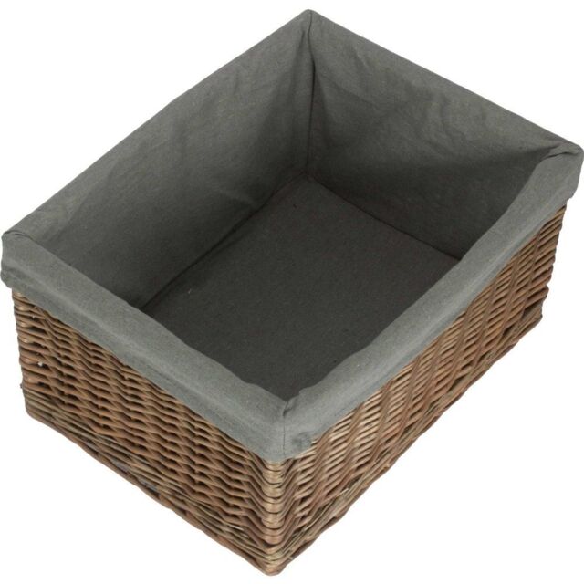 Red Hamper Antique Wash Grey Cotton Grey Lined Willow Storage Baskets - Size: Small - image 1