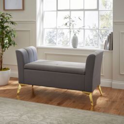 GFW Pettine Velvet Storage Ottoman Bench in Grey