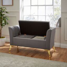 GFW Pettine Velvet Storage Ottoman Bench in Grey - thumbnail 2