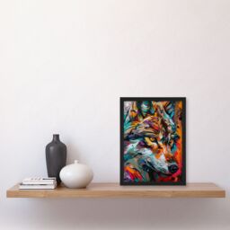 "Artery8 Wall Art Print Colourful Abstract Wolf Head Portrait Painting Art Framed Poster in Black - Size: W12"" x H16""" - thumbnail 4