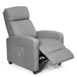 Gymax Single Reclining Sofa Recliner Chair Linen Fabric Padded With Armrest in Grey
