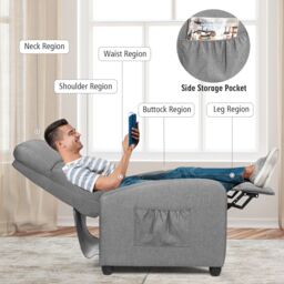 Gymax Single Reclining Sofa Recliner Chair Linen Fabric Padded With Armrest in Grey - thumbnail 6