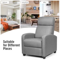 Gymax Single Reclining Sofa Recliner Chair Linen Fabric Padded With Armrest in Grey - thumbnail 3