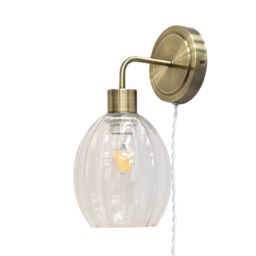First Choice Lighting Set of 2 Toby - Antique Brass Plug in Wall Lights Fluted Shades in Gold - thumbnail 3
