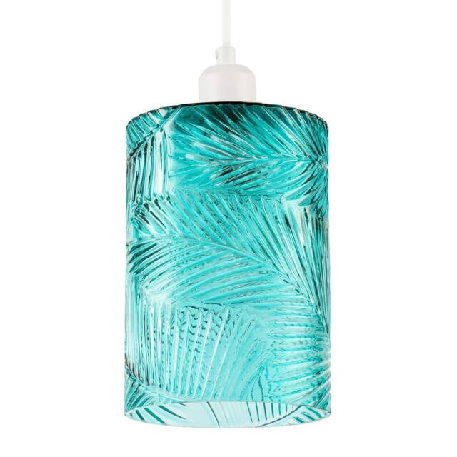 Happy Homewares Modern Teal Embossed Glass Pendant Shade with Pressed Leaf Pattern - image 1
