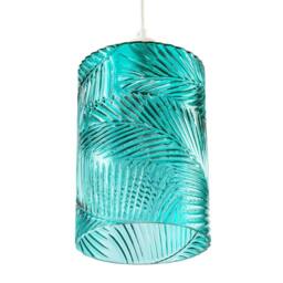 Happy Homewares Modern Teal Embossed Glass Pendant Shade with Pressed Leaf Pattern - thumbnail 4