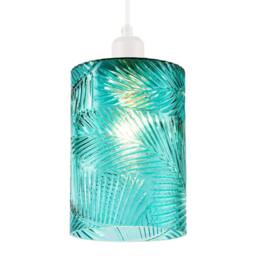 Happy Homewares Modern Teal Embossed Glass Pendant Shade with Pressed Leaf Pattern - thumbnail 2