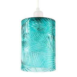 Happy Homewares Modern Teal Embossed Glass Pendant Shade with Pressed Leaf Pattern