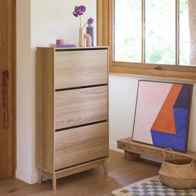 sweeek Scandi-style shoe cabinet with wood effct in Beige - image 1