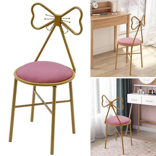 FLAVORA Metal Frame Sun Bow Back Makeup Vanity Stool in Pink - Size: 0.5m x 1m - image 1