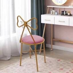 FLAVORA Metal Frame Sun Bow Back Makeup Vanity Stool in Pink - Size: 0.5m x 1m - thumbnail 4