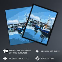 Artery8 Fishing Boats Padstow Harbour Digital Painting Framed Art Print in Blue - Size: A4 - thumbnail 2