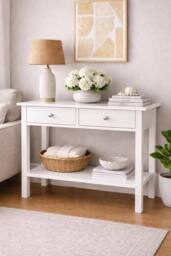 SAXONY White Console Table with Drawers Narrow Hallway Storage Unit - thumbnail 5