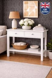 SAXONY White Console Table with Drawers Narrow Hallway Storage Unit - thumbnail 6