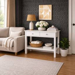 SAXONY White Console Table with Drawers Narrow Hallway Storage Unit - thumbnail 1