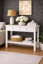SAXONY White Console Table with Drawers Narrow Hallway Storage Unit - thumbnail 4