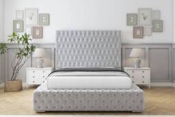 "Sloomy Ambassador Plush Bed Frame With 50"" Upholstered Headboard in Silver - Size: Small Double" - thumbnail 1