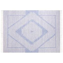Wyld and Coco Rug Handwoven Cotton Wool Blue and Off-White Geometric Tassels - Size: 160 cm x 230 cm - thumbnail 3
