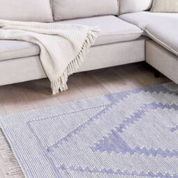 Wyld and Coco Rug Handwoven Cotton Wool Blue and Off-White Geometric Tassels - Size: 160 cm x 230 cm - thumbnail 1