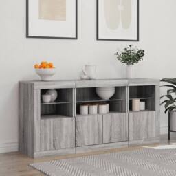 Berkfield Home Sideboard with LED Lights Grey Sonoma 142.5x37x67 cm - thumbnail 3