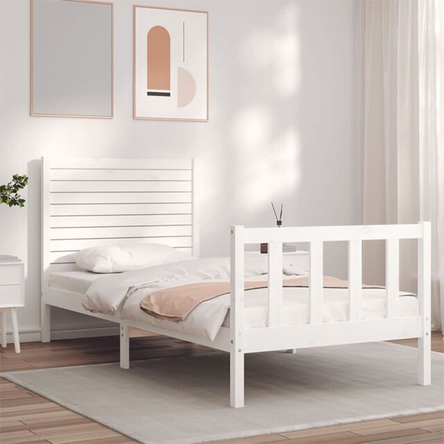 Berkfield Home Bed Frame with Headboard White Single Solid Wood - image 1