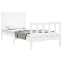 Berkfield Home Bed Frame with Headboard White Single Solid Wood - thumbnail 4