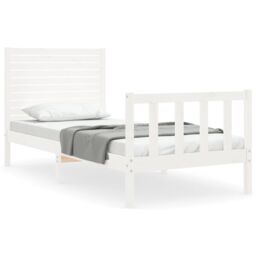 Berkfield Home Bed Frame with Headboard White Single Solid Wood - thumbnail 2