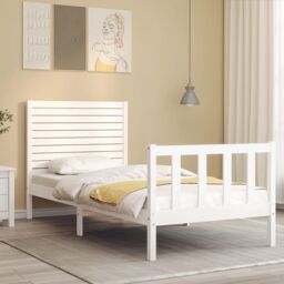 Berkfield Home Bed Frame with Headboard White Single Solid Wood - thumbnail 3