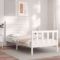 Berkfield Home Bed Frame with Headboard White Single Solid Wood - thumbnail 1