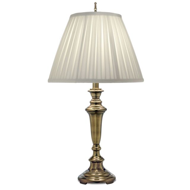 Loops Table Lamp Oyster Silk Sheen Box Pleat Shade Burnished Brass LED E27 60W in Metallics - image 1