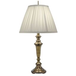 Loops Table Lamp Oyster Silk Sheen Box Pleat Shade Burnished Brass LED E27 60W in Metallics - thumbnail 1