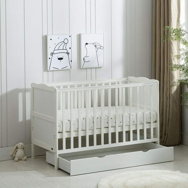MCC Direct CozyCubs Wooden Baby Cot Bed with Drawer & mattress Orlando in White - Size: 1 Pack - image 1
