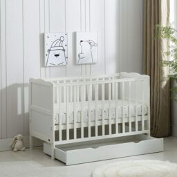 MCC Direct CozyCubs Wooden Baby Cot Bed with Drawer & mattress Orlando in White - Size: 1 Pack - thumbnail 1