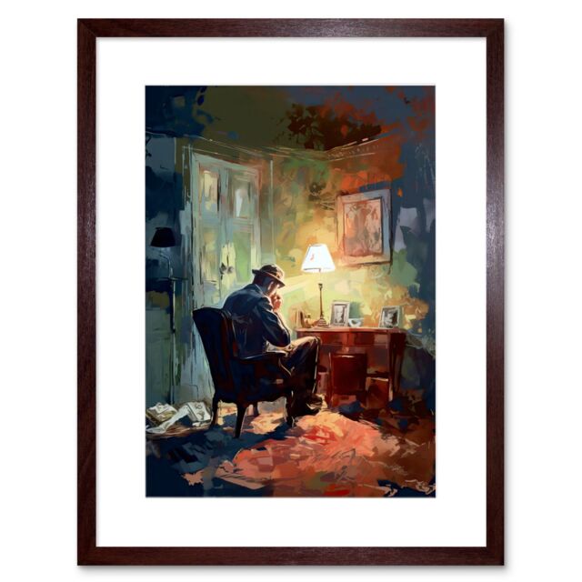 "Artery8 Wall Art Print Private Detective in his Office Film Noir Style Artwork Framed 9X7 Inch in Brown - Size: W7"" x H9""" - image 1
