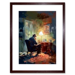 "Artery8 Wall Art Print Private Detective in his Office Film Noir Style Artwork Framed 9X7 Inch in Brown - Size: W7"" x H9""" - thumbnail 1