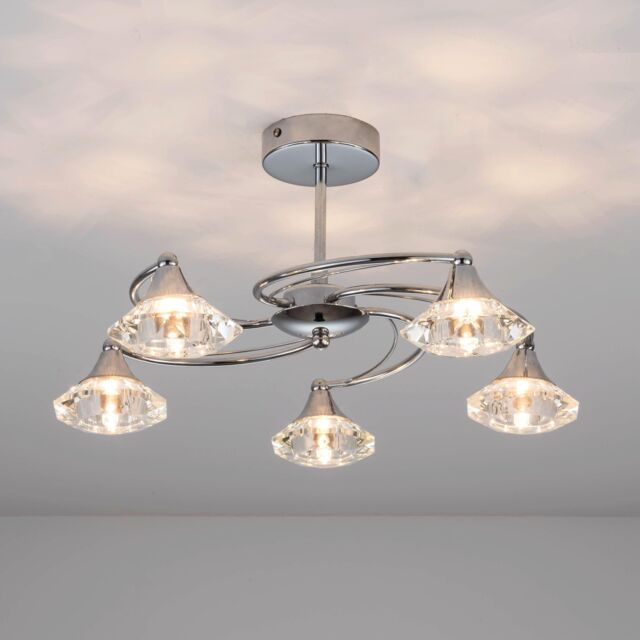 Harper Living Polished Chrome Spiral 5 Light Semi Flush Ceiling Light in Silver - image 1