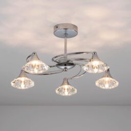 Harper Living Polished Chrome Spiral 5 Light Semi Flush Ceiling Light in Silver - thumbnail 1