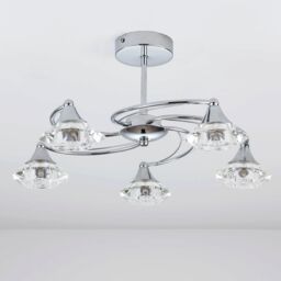 Harper Living Polished Chrome Spiral 5 Light Semi Flush Ceiling Light in Silver - thumbnail 5